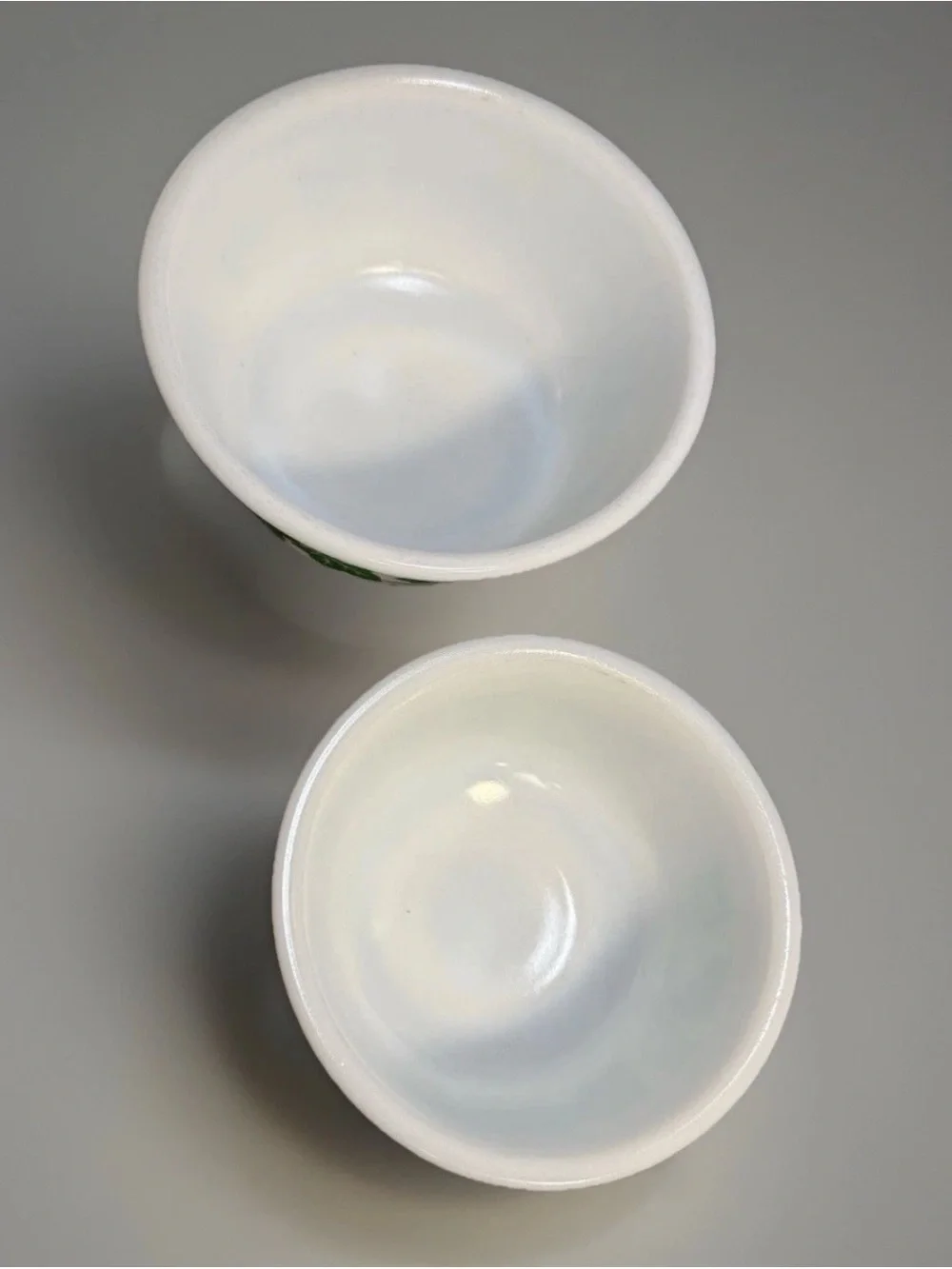Vintage Hazel Atlas Milk Glass Green Ivy Mixing Bowls 6